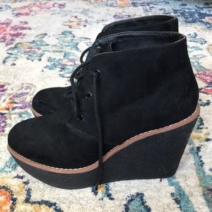 Chunky lace up black wedges, gently worn, size 7.